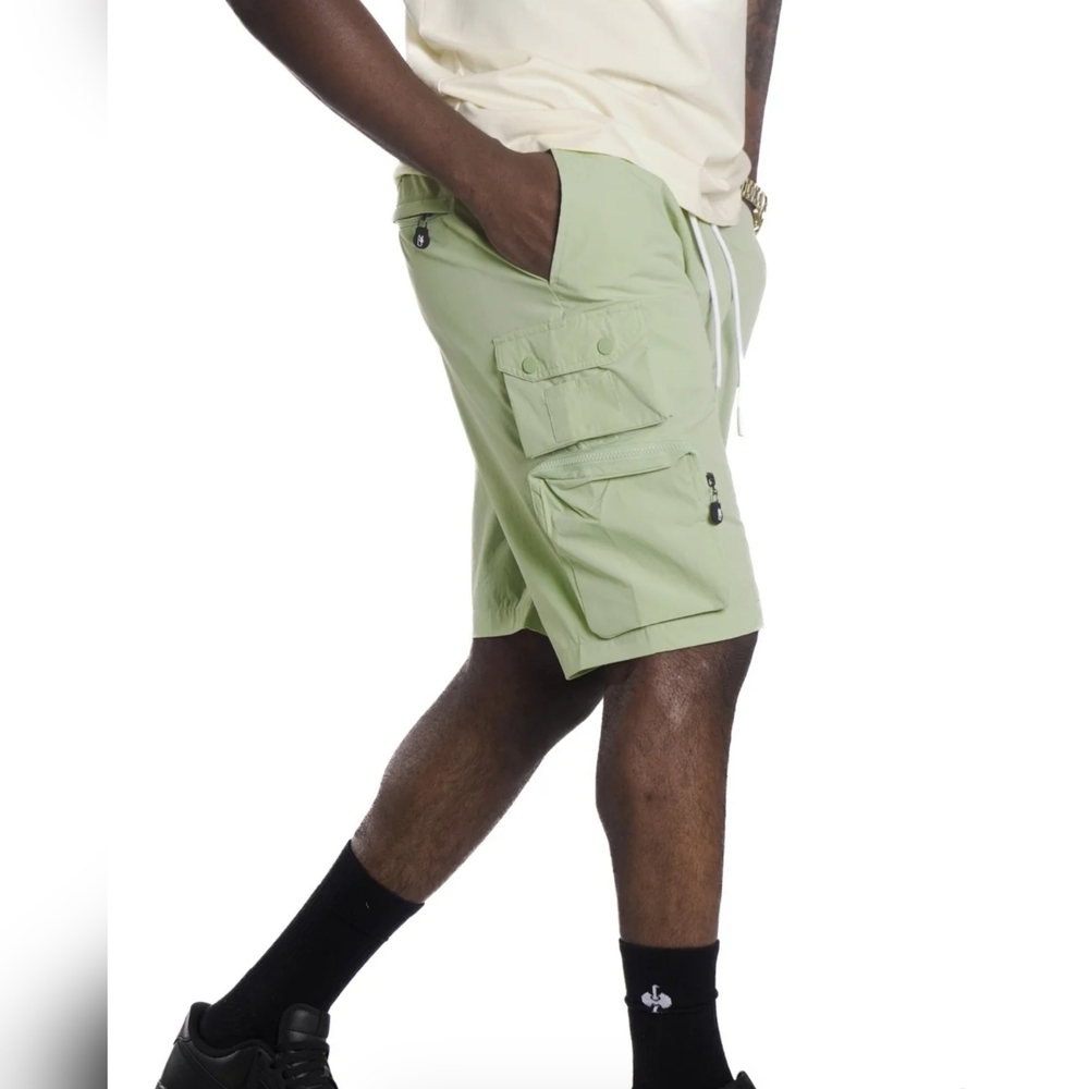 Makobi| Colton Green Mens Lightweight Cargo Shorts Zipper/Snaps Preppy Sz.M